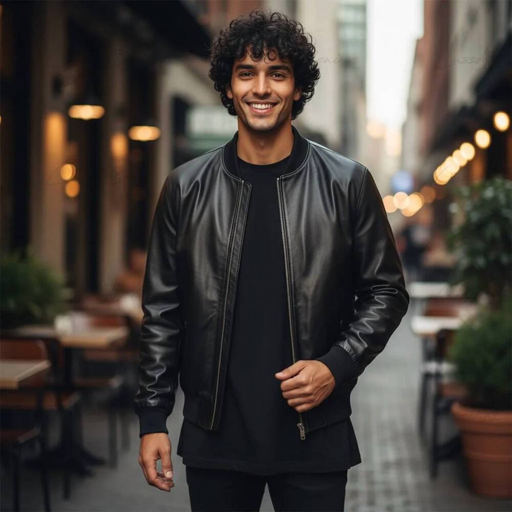 NEW LUSSO BENI sleek leather jacket in black
